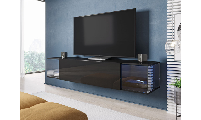 Moderný TV stolík Shock, čierna / čierny lesk + LED