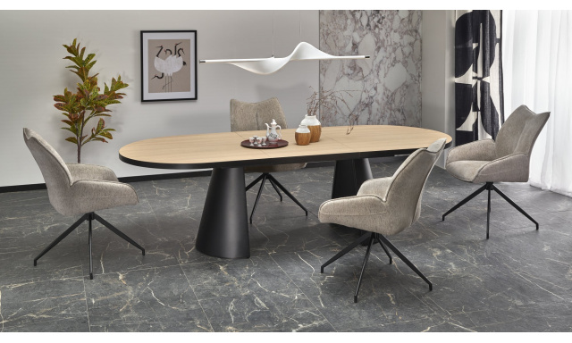 Rozkladací oválny jedálenský stôl Hema4025, dub artisan/čierny