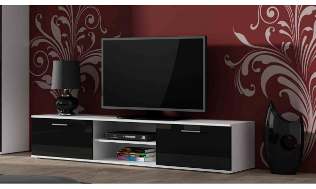 Moderný televízny stolík Zita 180, biela / čierny lesk