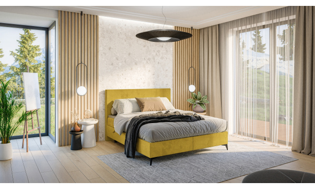 Moderná boxspring posteľ Ravenna 200x200cm, žltá Magic Velvet