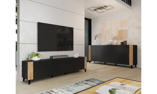 Moderná sada nábytku do obývacej izby Serafen, čierna/dub craft