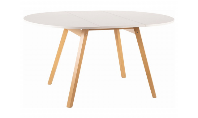 Okrúhly jedálenský stôl Sego209, biely/buk, 102-144cm