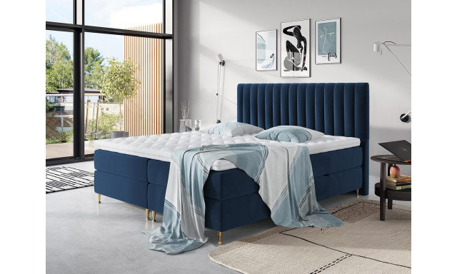 Elegantná box spring posteľ Eleanor 180x200, modrá