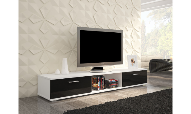 Moderný TV stolík Stark, biela / čierny lesk