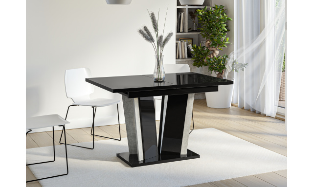 Rozkladací jedálenský stôl Dona 2, čierny lesk/ stone
