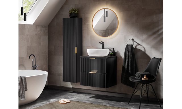 Kúpeľňový nábytok Adela, zostava I/čierny mat+ umývadlo+ zrkadlo