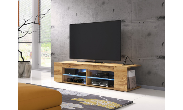 Moderný TV stolík Spine 140, dub Wotan + LED