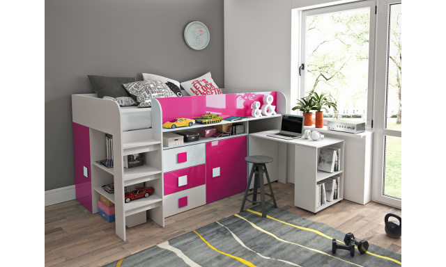 Detská izba s posteľou Trego, biela / ružový lesk