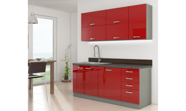 Luxusná kuchyne Rosso 180cm, červený lesk