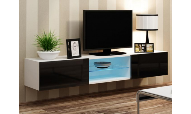 Moderný TV stolík Igore 180 GLASS, bílá/černý lesk