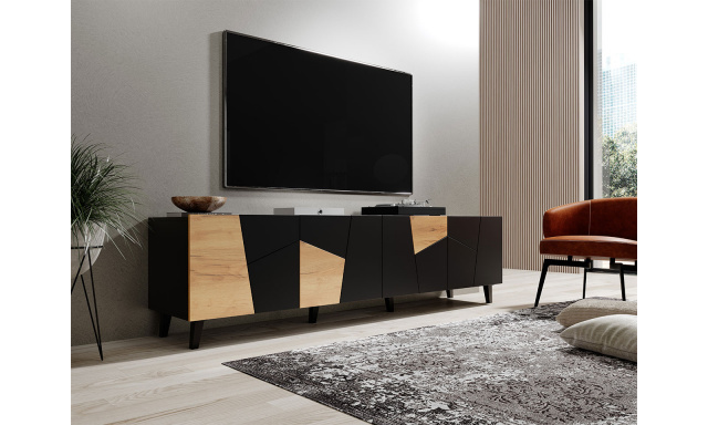 Moderný TV stolík Eder, čierny/dub craft