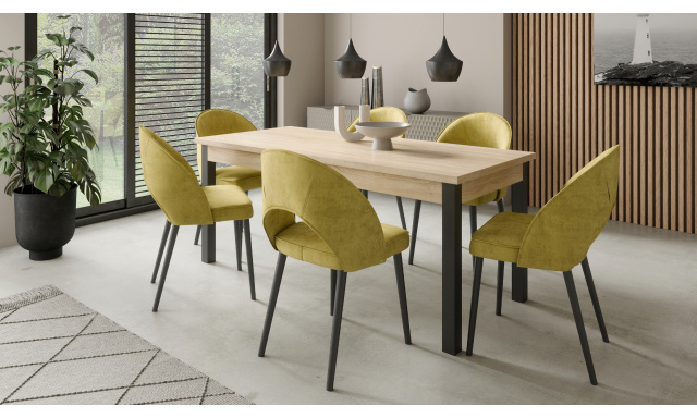 Stůl Adriana303 sonoma + 6x zelená jídelní židle