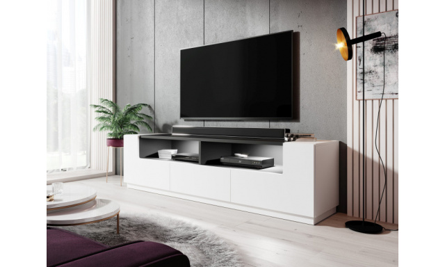 TV stolík Viola 180, biely/biely lesk + čierna