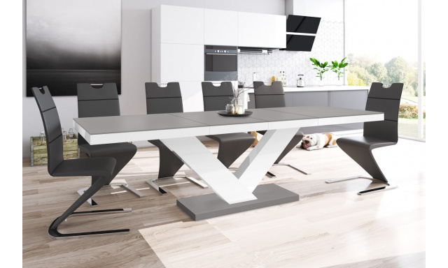 Rozkladací jedálenský stôl Coral, sivý mat / biely lesk