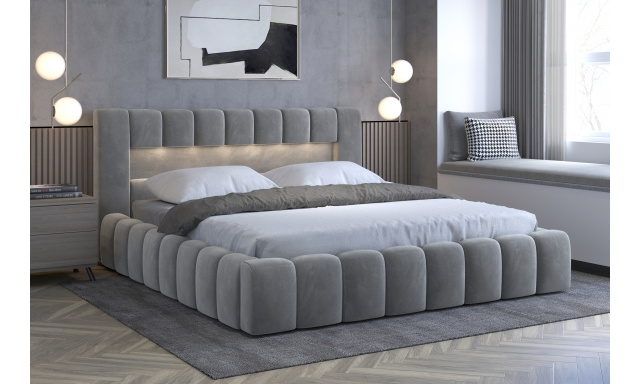 Moderná posteľ Lebrasco, 180x200cm, sivá Monolith + LED