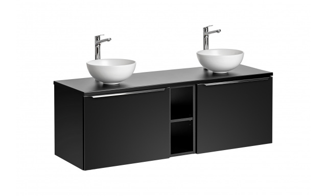 Kúpeľňový nábytok Santino, zostava F / čierna - 140cm + 2x umyvadlo