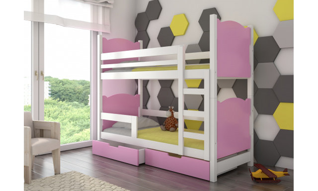 Detská poschodová posteľ Marika, biela / ružová + matrace ZADARMO!