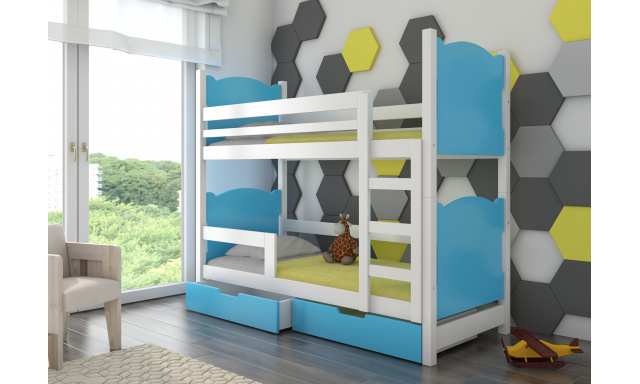 Detská poschodová posteľ Marika, biela / modrá + matrace ZADARMO!