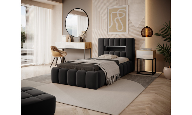 Moderná posteľ Lebrasco, 90x200cm, černá Nube + LED