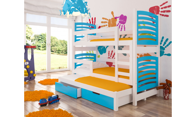 Detská poschodová posteľ Sonno, biela / modrá + matrace ZADARMO!
