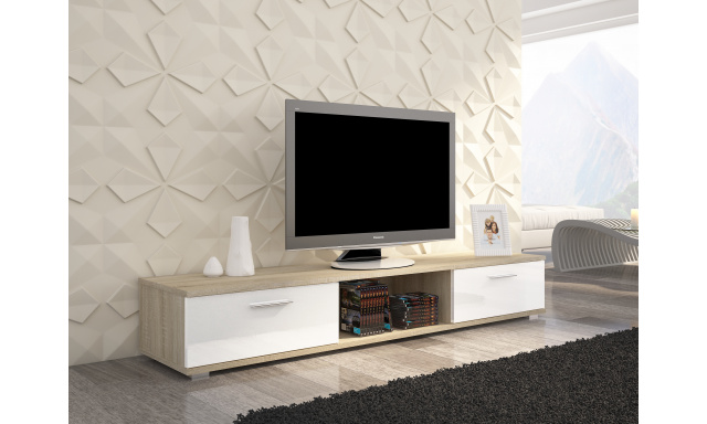 Moderný TV stolík Stark, sonoma / biely lesk
