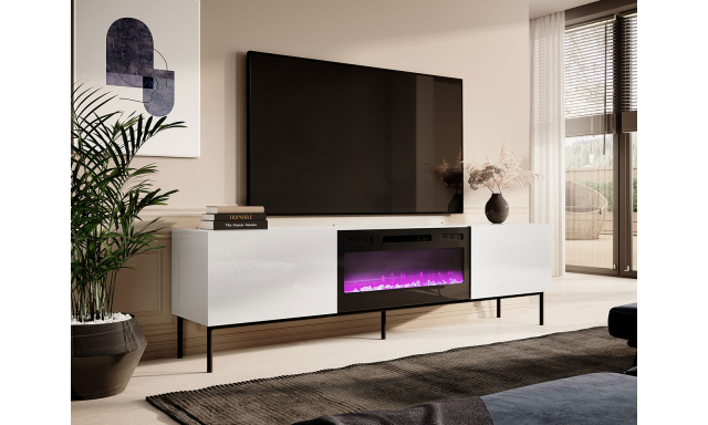 Moderný TV stolík Sindy, bílý / čierny kov