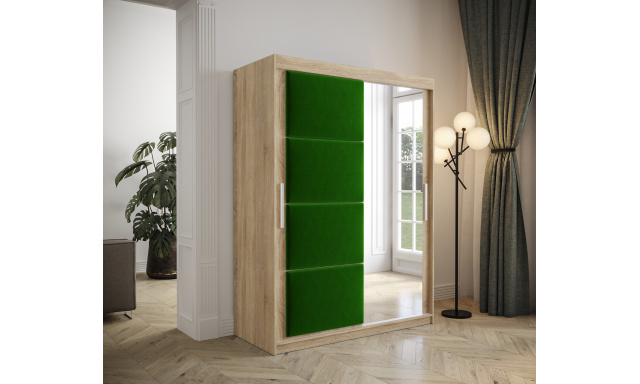 Šatníková skriňa Tempica 150cm so zrkadlom, sonoma/zelený panel