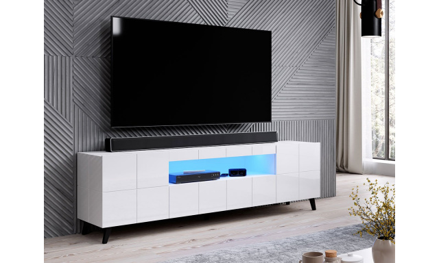 Kvalitný TV stolík Rebon, MDF biely lesk + LED podsvietenie