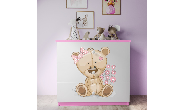 Detská komoda Sen ružová - Medveď s mašľou