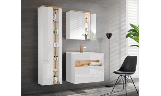Kúpeľňový nábytok Barguil zostava B, wotan/biely lesk + umývadlo