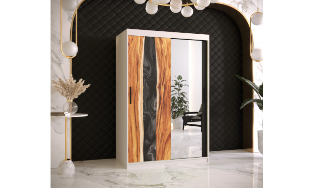 Šatníková skriňa Zivela 2 so zrkadlom, 120cm, biela/čierna/živica