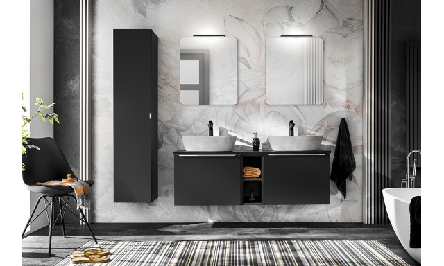 Kúpeľňový nábytok Santino, zostava E / čierna - 140cm + 2x umyvadlo