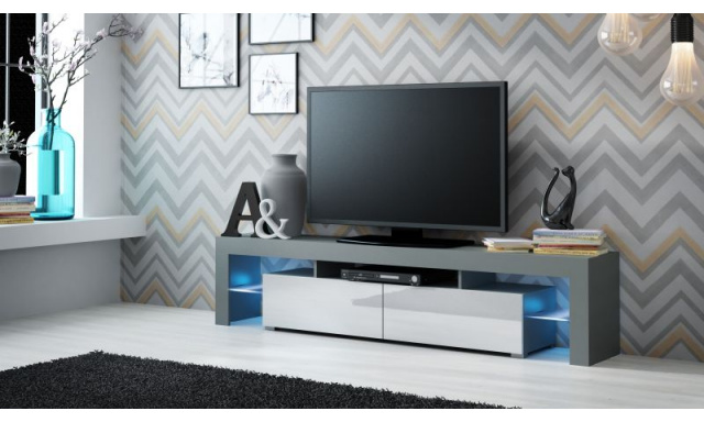Moderný TV stolík Space, sivá / biely lesk
