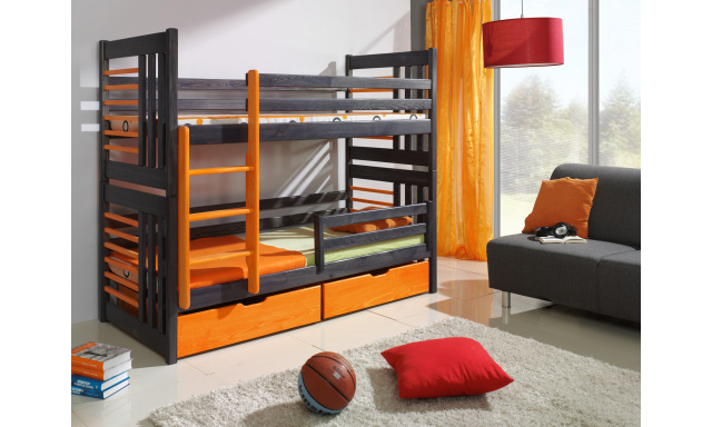 Patrová detská posteľ Roy, 90x200cm, grafit/oranžova