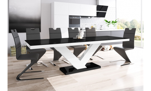 Rozkladací jedálenský stôl Coral, čierny / biely lesk