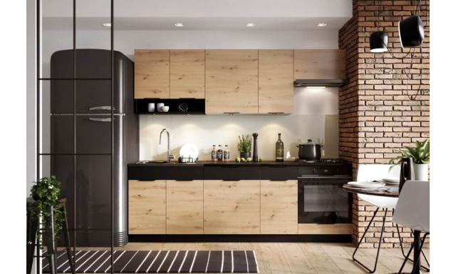 Moderná kuchyňská linka Amalie 240cm, dub artisan/čierna