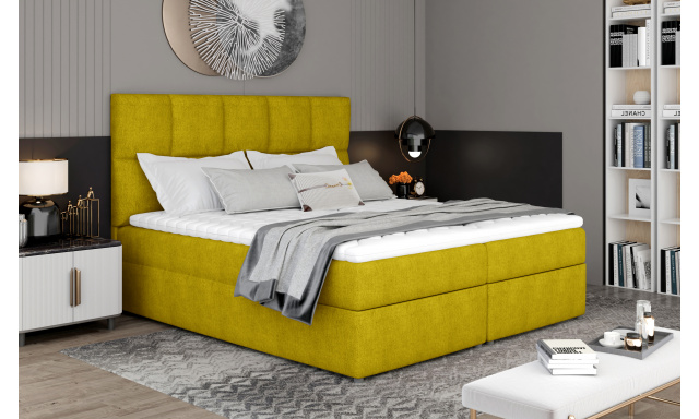 Box spring posteľ Grass 200x185cm, žltá žinilka