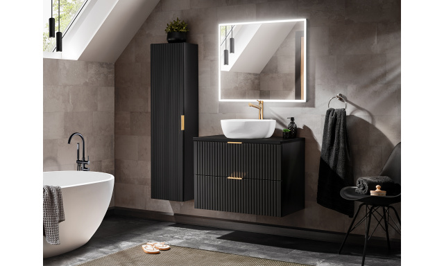 Kúpeľňový nábytok Adela, zostava L/čierny mat+ umývadlo+ zrkadlo