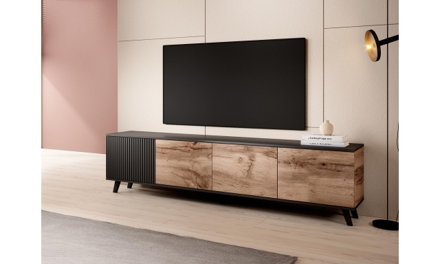 Moderný TV stolík Hema142, wotan/čierna (200cm)