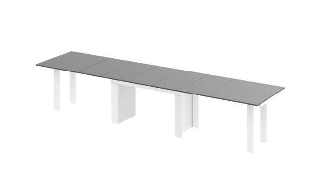 Jedálenský stôl Margo- rozklad od 170 cm do 410 cm, doska sivý mat/ nohy biely lesk