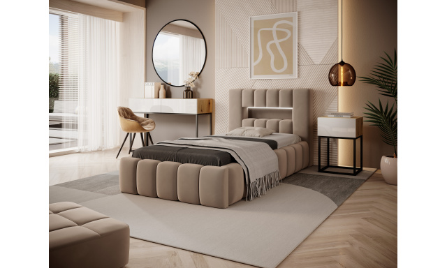 Moderná posteľ Lebrasco, 90x200cm, béžová Nube + LED