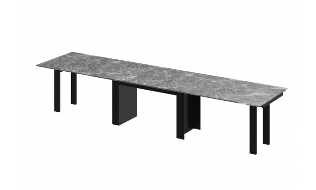 Jedálenský stôl Margo- rozklad od 170 cm do 410 cm, doska DARK venatino mat/ nohy čierny lesk