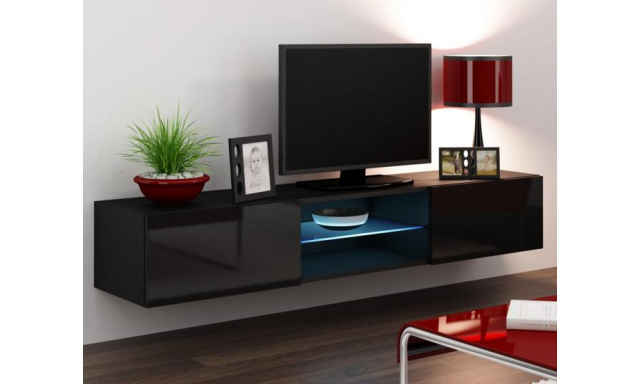 Moderný TV stolík Igore 180 GLASS, černá/černý lesk