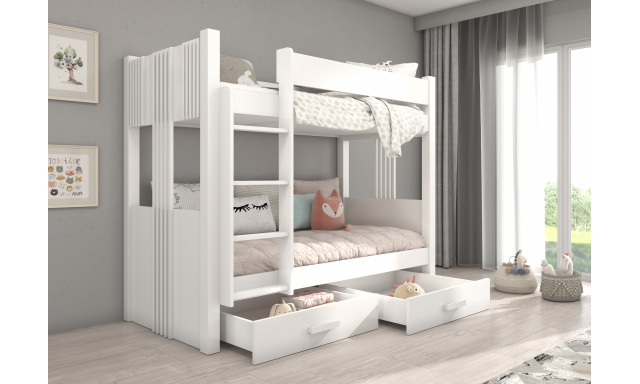 Poschodová posteľ pre 2 deti, 200x90cm, biela