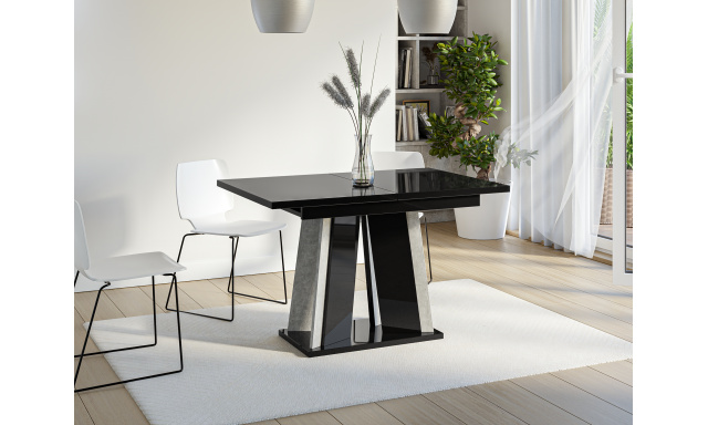 Rozkladací jedálenský stôl Dona, černý lesk/stone
