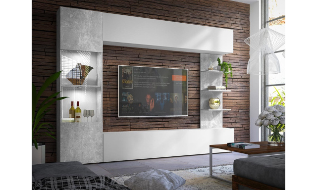 Moderná obývacia stena Lenzo, biela / betón
