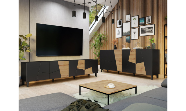 Moderná sada nábytku do obývacej izby Eder, čierna/dub craft