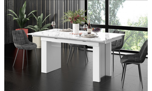 Jedálenský stôl Margo- rozklad od 170 cm do 410 cm, doska Marble White lesk/ nohy biely lesk